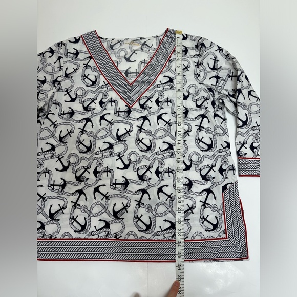 Princess Cruises anchors v-neck tunic size large L, nautical print top - Picture 6 of 14